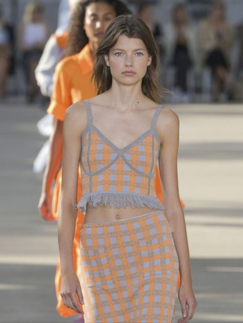 NEW Baum und Pferdgarten Cypres Gingham Fringe Tank Top Crop Orange Blue Size L - Picture 2 of 10